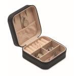PU and velvet travel jewellery case with 3 compartments and zip black colour second view