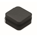 PU and velvet travel jewellery case with 3 compartments and zip black colour third view