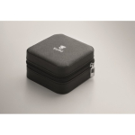 PU and velvet travel jewellery case with 3 compartments and zip black colour main view