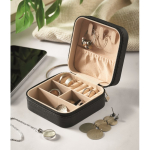 PU and velvet travel jewellery case with 3 compartments and zip black colour ambient view
