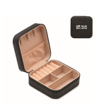 PU and velvet travel jewellery case with 3 compartments and zip black colour view with print area
