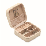 PU and velvet travel jewellery case with 3 compartments and zip beige colour second view