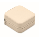 PU and velvet travel jewellery case with 3 compartments and zip beige colour third view
