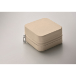 PU and velvet travel jewellery case with 3 compartments and zip beige colour fourth photographic view