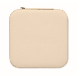 PU and velvet travel jewellery case with 3 compartments and zip beige colour sixth view
