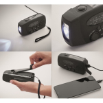 3-in-1 emergency kit with AM/FM radio and LED torch in cooler bag black colour