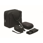 3-in-1 emergency kit with AM/FM radio and LED torch in cooler bag black colour