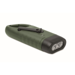 Rigid plastic 3 LED torch with solar panel and hand dynamo dark green colour second view