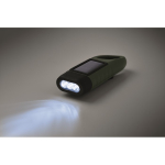 Rigid plastic 3 LED torch with solar panel and hand dynamo dark green colour third photographic view
