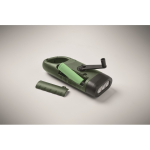 Rigid plastic 3 LED torch with solar panel and hand dynamo dark green colour photographic view