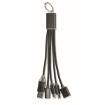 Aluminium keyring with 5-in-1 cable and different charging inputs black colour second view