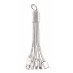 Aluminium keyring with 5-in-1 cable and different charging inputs silver colour second view
