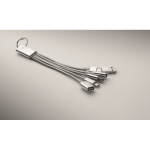 Aluminium keyring with 5-in-1 cable and different charging inputs silver colour second photographic view