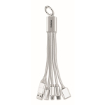 Aluminium keyring with 5-in-1 cable and different charging inputs silver colour second main view