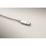 Aluminium keyring with 5-in-1 cable and different charging inputs silver colour