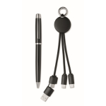 Gift set with metal pen and keyring with 2-in-1 charging cable black colour second view