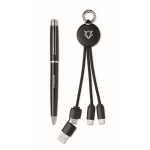 Gift set with metal pen and keyring with 2-in-1 charging cable black colour second main view