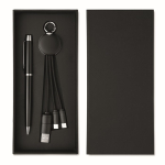 Gift set with metal pen and keyring with 2-in-1 charging cable black colour sixth view