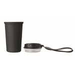 Recycled stainless steel thermal cup with handle and leakproof system 400 ml black colour sixth view