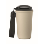 Recycled stainless steel thermal cup with handle and leakproof system 400 ml beige colour fifth view