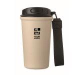 Recycled stainless steel thermal cup with handle and leakproof system 400 ml beige colour view with print area