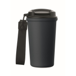 Recycled stainless steel thermal cup with handle and leakproof system 400 ml navy-blue colour fifth view