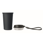 Recycled stainless steel thermal cup with handle and leakproof system 400 ml navy-blue colour sixth view