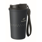 Recycled stainless steel thermal cup with handle and leakproof system 400 ml navy-blue colour main view