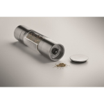 Stainless steel and acrylic salt and pepper mill with double lid silver colour fourth photographic view