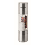 Stainless steel and acrylic salt and pepper mill with double lid silver colour main view
