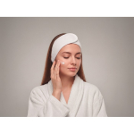Adjustable microfibre hair band for facial care white colour photographic view