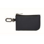 Faux leather coin purse with zip and carabiner for added security navy-blue colour third view