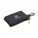 Faux leather coin purse with zip and carabiner for added security navy-blue colour main view