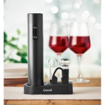 Plastic wine set with electric opener and accessories on base black colour main ambient view