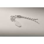 Braided polyester cord keyring with tag and ring white colour second photographic view
