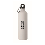 Recycled stainless steel bottle with rubberised finish and carabiner 750 ml white colour view with print area