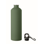 Recycled stainless steel bottle with rubberised finish and carabiner 750 ml dark green colour second view