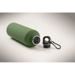 Recycled stainless steel bottle with rubberised finish and carabiner 750 ml dark green colour fourth photographic view