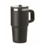 Recycled stainless steel thermal tumbler with lid and straw 500ml black colour second view