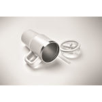 Recycled stainless steel thermal tumbler with lid and straw 500ml white colour fifth photographic view