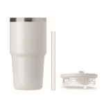 Recycled stainless steel thermal tumbler with lid and straw 500ml white colour seventh view