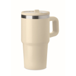 Recycled stainless steel thermal tumbler with lid and straw 500ml beige colour second view