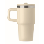 Recycled stainless steel thermal tumbler with lid and straw 500ml beige colour sixth view