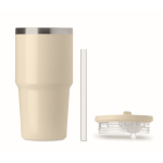 Recycled stainless steel thermal tumbler with lid and straw 500ml beige colour seventh view