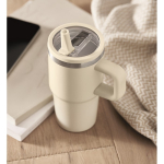 Recycled stainless steel thermal tumbler with lid and straw 500ml beige colour ambient view