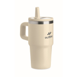 Recycled stainless steel thermal tumbler with lid and straw 500ml beige colour main view