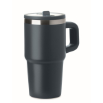 Recycled stainless steel thermal tumbler with lid and straw 500ml navy-blue colour second view