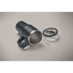 Recycled stainless steel thermal tumbler with lid and straw 500ml navy-blue colour fifth photographic view