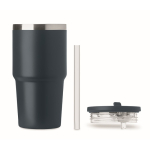 Recycled stainless steel thermal tumbler with lid and straw 500ml navy-blue colour seventh view