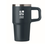 Recycled stainless steel thermal tumbler with lid and straw 500ml navy-blue colour view with print area